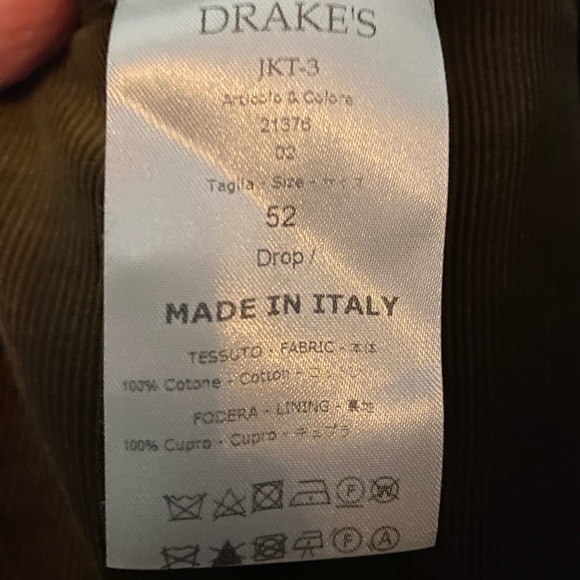 Drake’s Olive Green Mid-Wale Cotton Corduroy Tailored Jacket Sz 42 - Picture 4 of 5
